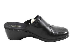 Clarks Bendables Lexi Sage Women's Black Leather Mule Slip-On Cushion Sole 7.5M